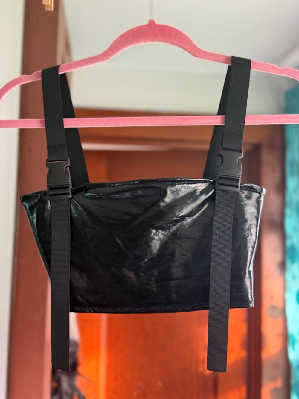 Black Patent Strap Detail Women's Shoulder Bag